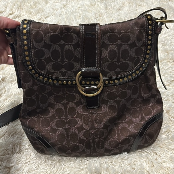 Coach Handbags - Set (2 pc) Coach Studded Lurex Flap Duffel & Matching Wristlet